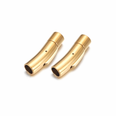 Tube magnetlås i poleret stål pushlås guld - 6mm - 1 stk Perler, vedhæng og låse